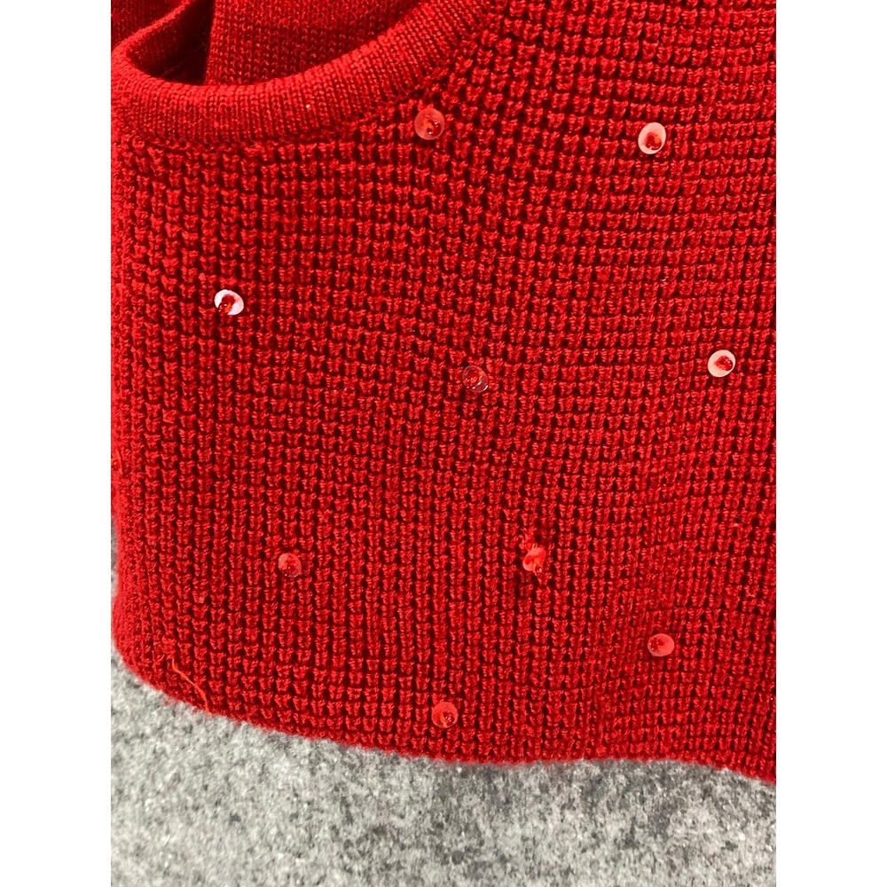 Jenny Red Knit Twinset Sequin Cardigan Shell Set Holiday‎ Party Sweater Small - Picture 8 of 10